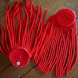 Red Beaded Fringe Earrings